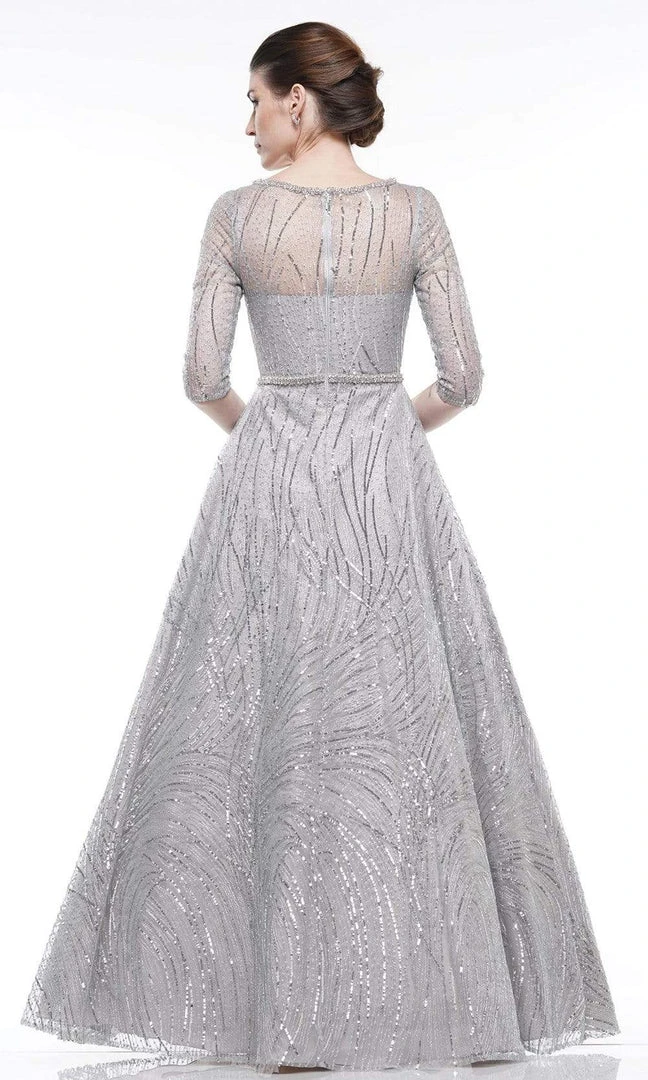 Formal Gowns Marsoni By Colors - MV1020 Sequined Quarter Length Sleeve A-line Gown 5 Formal Gowns Marsoni By Colors - MV1020 Sequined Quarter Length Sleeve A-line Gown