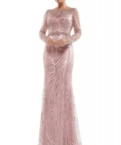 Formal Gowns Marsoni By Colors - MV1027 Embellished Bateau Trumpet Dress