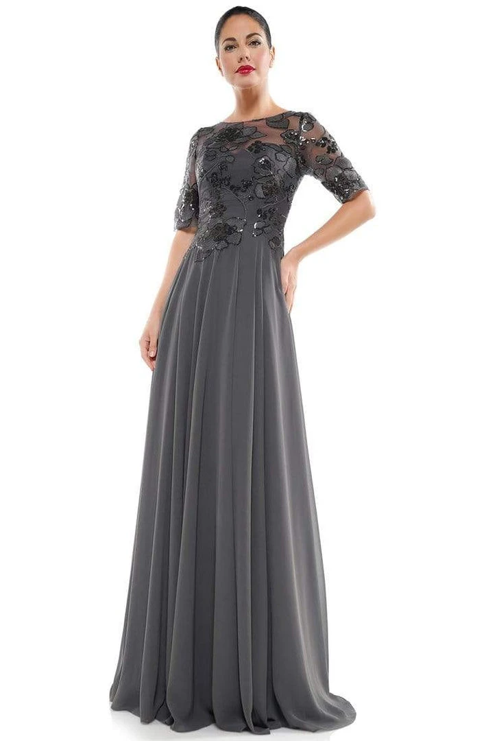 Formal Gowns Marsoni By Colors - Sheer Quarter Sleeved Boat Neck Beaded Chiffon A-line Dress M286 3 Formal Gowns Marsoni By Colors - Sheer Quarter Sleeved Boat Neck Beaded Chiffon A-line Dress M286