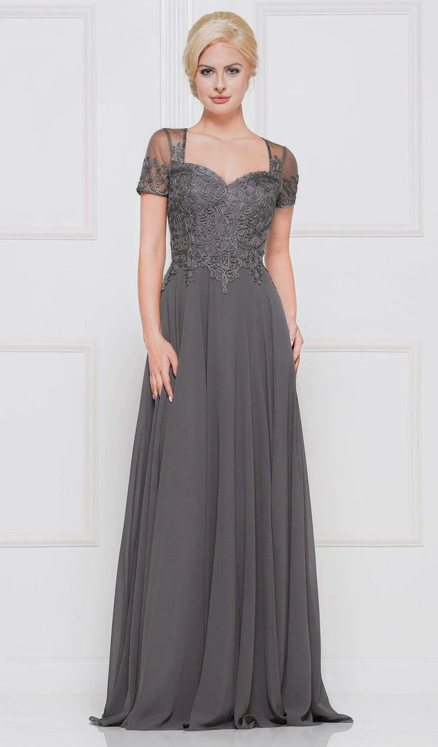 Marsoni By Colors - Short Sleeve Queen Anne Soutache Gown M271 - 1 Pc Slate Blue In Size 24 Available Formal Gowns 3 Marsoni By Colors - Short Sleeve Queen Anne Soutache Gown M271 - 1 Pc Slate Blue In Size 24 Available Formal Gowns