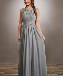 Formal Gowns Mary's Bridal - Beaded Bateau Chiffon A-Line Gown MB8064 - 1 Pc Dark Platinum In Size 8 Available