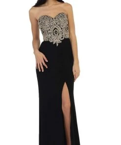 Formal Gowns May Queen - Appliqued Prom Gown With Slit