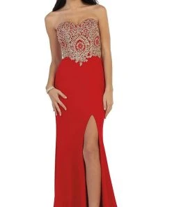 Formal Gowns May Queen - Appliqued Prom Gown With Slit 22 Formal Gowns May Queen - Appliqued Prom Gown With Slit