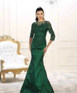 May Queen - Bateau Illusion Lace Trumpet Dress MQ1501 - 1 Pc Navy In Size 8 Available