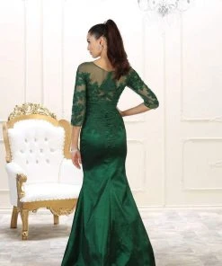 May Queen - Bateau Illusion Lace Trumpet Dress MQ1501 - 1 Pc Navy In Size 8 Available