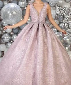 May Queen - Bead-Strewn Plunging Bodice Ballgown LK112 - 1 Pc Mauve In Size 8 Available Formal Gowns