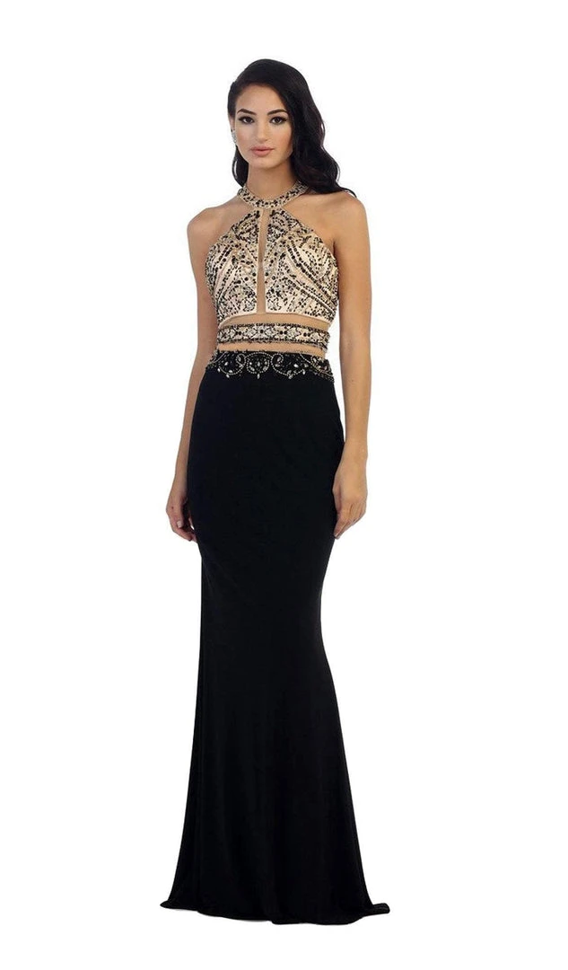 May Queen - Beaded Halter Neckline Illusion Jersey Prom Dress 3 May Queen - Beaded Halter Neckline Illusion Jersey Prom Dress
