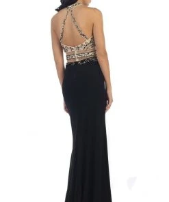 May Queen - Beaded Halter Neckline Illusion Jersey Prom Dress 8 May Queen - Beaded Halter Neckline Illusion Jersey Prom Dress