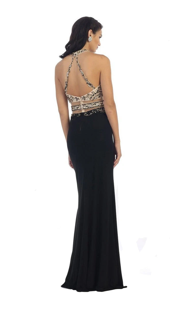 May Queen - Beaded Halter Neckline Illusion Jersey Prom Dress 5 May Queen - Beaded Halter Neckline Illusion Jersey Prom Dress