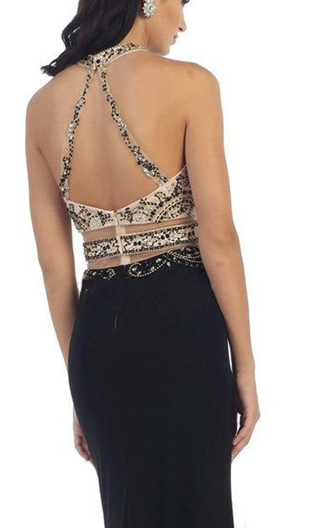 May Queen - Beaded Halter Neckline Illusion Jersey Prom Dress 6 May Queen - Beaded Halter Neckline Illusion Jersey Prom Dress