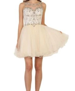 May Queen - Beaded Illusion Cocktail Dress Cocktail Dresses