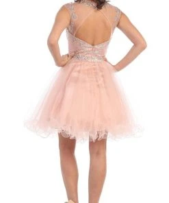 May Queen - Beaded Illusion Tulle Cocktail Dress Formal Gowns