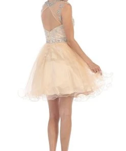 May Queen - Beaded Illusion Tulle Cocktail Dress Formal Gowns