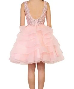 Cocktail Dresses May Queen - Beaded Lace Deep V-neck Cocktail Dress