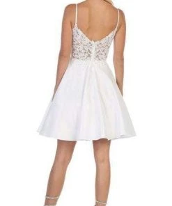 May Queen - Beaded Lace V-Neck A-Line Short Party Dress MQ1652 Cocktail Dresses