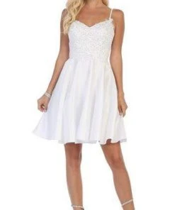 May Queen - Beaded Lace V-Neck A-Line Short Party Dress MQ1652 Cocktail Dresses