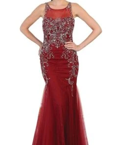 Formal Gowns May Queen - Bedazzled Illusion Bateau Trumpet Prom Dress