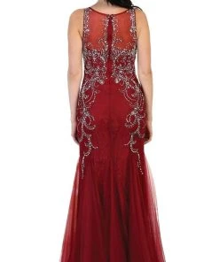 Formal Gowns May Queen - Bedazzled Illusion Bateau Trumpet Prom Dress