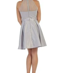 Cocktail Dresses May Queen - Bedazzled Illusion Halter A-line Prom Dress