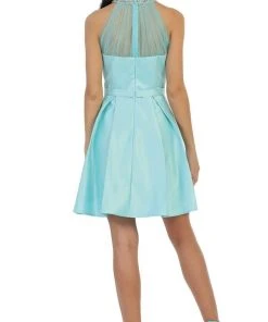 Cocktail Dresses May Queen - Bedazzled Illusion Halter A-line Prom Dress