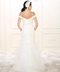 May Queen Bridal - RQ7502 Laced V-Neck Trumpet Dress Formal Gowns