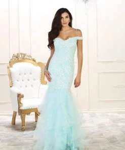 May Queen Bridal - RQ7502 Laced V-Neck Trumpet Dress Formal Gowns