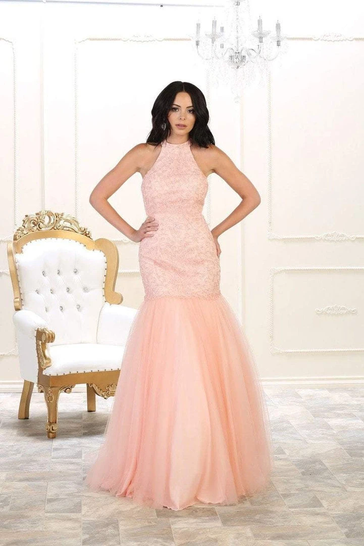 May Queen Bridal - RQ7505 Embroidered High Halter Mermaid Dress Formal Gowns 6 May Queen Bridal - RQ7505 Embroidered High Halter Mermaid Dress Formal Gowns