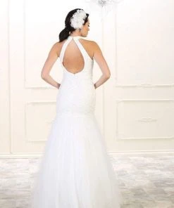 May Queen Bridal - RQ7505 Embroidered High Halter Mermaid Dress Formal Gowns