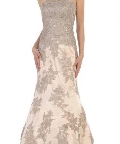 Formal Gowns May Queen Bridal - Strapless Beaded Lace Applique Mermaid Dress RQ7468