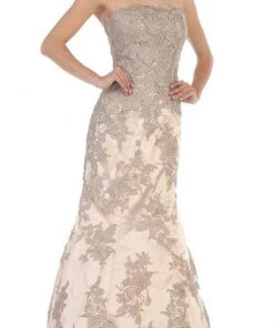 Formal Gowns May Queen Bridal - Strapless Beaded Lace Applique Mermaid Dress RQ7468