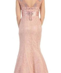 May Queen Bridal - Stunning Embroidered Cap Sleeved Illusion Mermaid Dress MQ1228 7 May Queen Bridal - Stunning Embroidered Cap Sleeved Illusion Mermaid Dress MQ1228