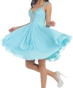 May Queen - Cap Sleeve Floral Jeweled A-Line Cocktail Dress Cocktail Dresses