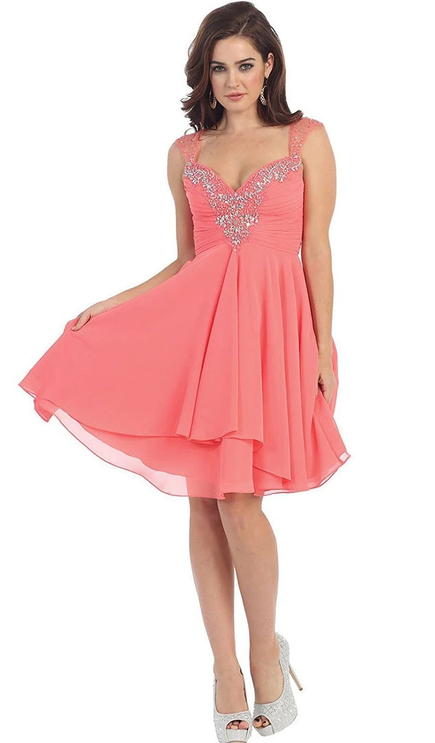 May Queen - Cap Sleeve Floral Jeweled A-Line Cocktail Dress Cocktail Dresses 8 May Queen - Cap Sleeve Floral Jeweled A-Line Cocktail Dress Cocktail Dresses