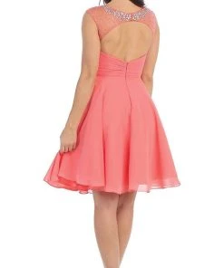 May Queen - Cap Sleeve Floral Jeweled A-Line Cocktail Dress Cocktail Dresses 15 May Queen - Cap Sleeve Floral Jeweled A-Line Cocktail Dress Cocktail Dresses