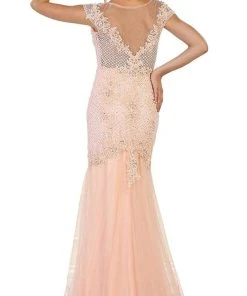 Formal Gowns May Queen - Cap Sleeve Rhinestone Embellished Evening Gown