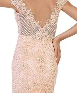 Formal Gowns May Queen - Cap Sleeve Rhinestone Embellished Evening Gown