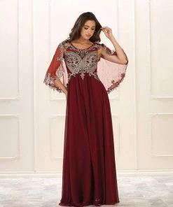 May Queen - Cape Sleeve Embellished A-line Gown RQ7514