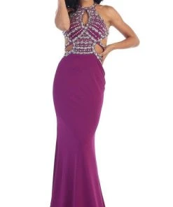 May Queen - Crisscrossed Cutout Jeweled Sheath Prom Gown Formal Gowns