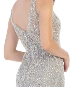 May Queen - Crystal Beaded V-neck Sheath Dress RQ7650 - 1 Pc Champagne In Size 20 Available Formal Gowns