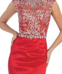 Formal Gowns May Queen - Crystal Embellished Illusion Trumpet Evening Gown