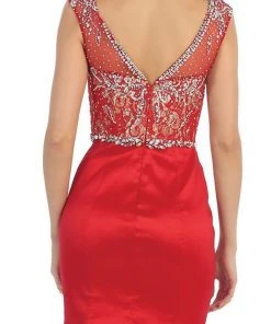 Formal Gowns May Queen - Crystal Embellished Illusion Trumpet Evening Gown