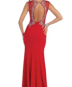 Formal Gowns May Queen - Deep V-Neck Bejeweled Fitted Evening Gown