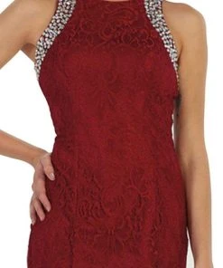 May Queen - Elegant Sleeveless Rhinestone Lace Prom Dress