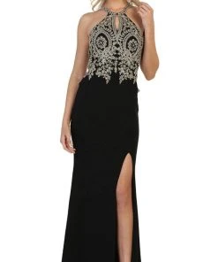 May Queen - Embellished Halter Sheath Evening Gown Formal Gowns