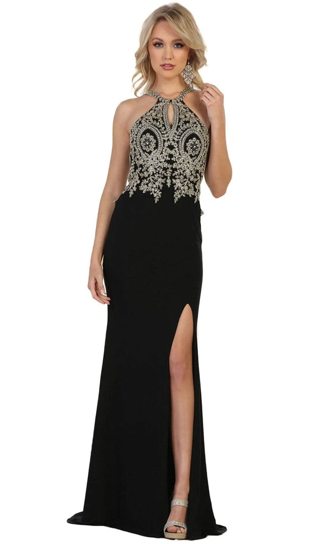 May Queen - Embellished Halter Sheath Evening Gown Formal Gowns 3 May Queen - Embellished Halter Sheath Evening Gown Formal Gowns