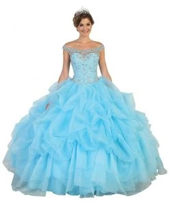 May Queen - Embellished Illusion Off-Shoulder Ruffled Quinceanera Ballgown Formal Gowns 16 May Queen - Embellished Illusion Off-Shoulder Ruffled Quinceanera Ballgown Formal Gowns