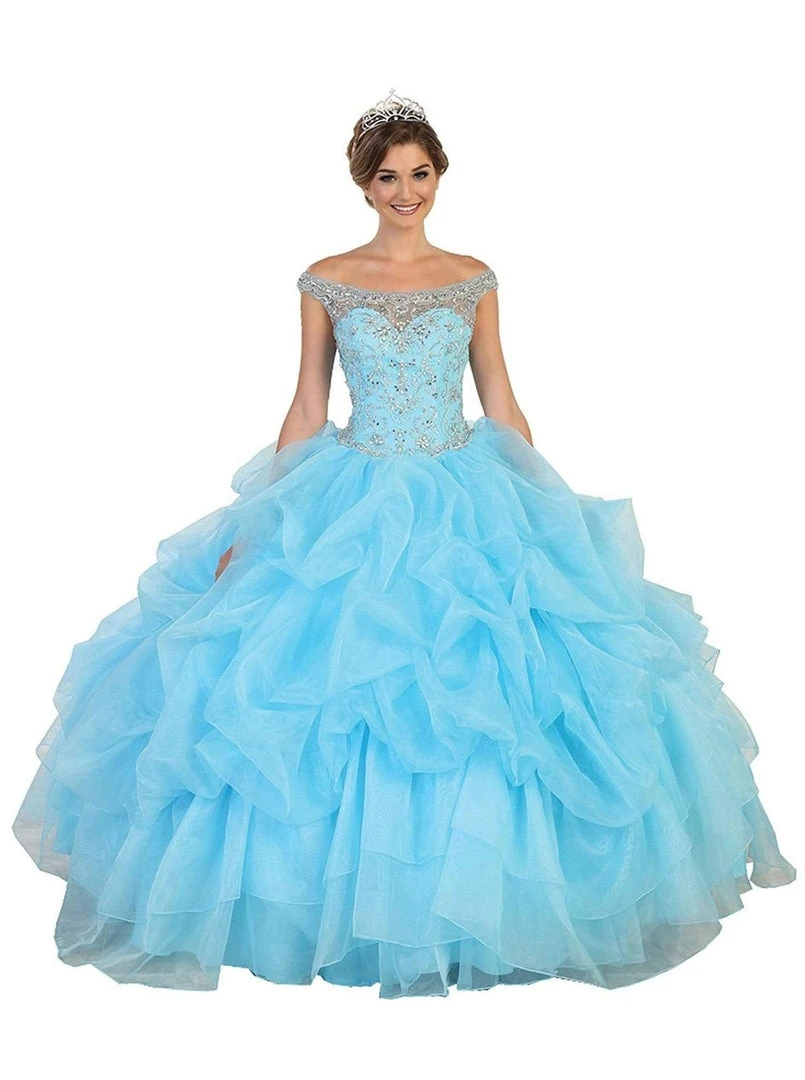 May Queen - Embellished Illusion Off-Shoulder Ruffled Quinceanera Ballgown Formal Gowns 9 May Queen - Embellished Illusion Off-Shoulder Ruffled Quinceanera Ballgown Formal Gowns