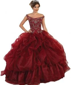 May Queen - Embellished Illusion Off-Shoulder Ruffled Quinceanera Ballgown Formal Gowns 13 May Queen - Embellished Illusion Off-Shoulder Ruffled Quinceanera Ballgown Formal Gowns
