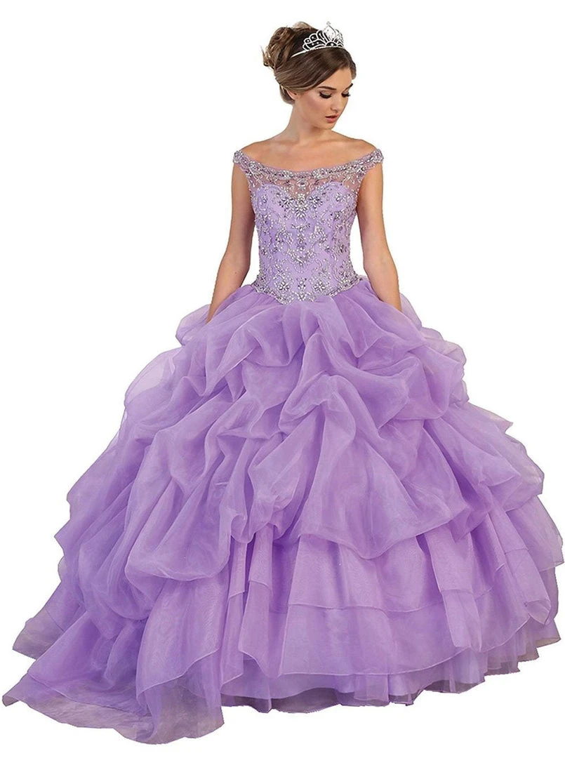 May Queen - Embellished Illusion Off-Shoulder Ruffled Quinceanera Ballgown Formal Gowns 3 May Queen - Embellished Illusion Off-Shoulder Ruffled Quinceanera Ballgown Formal Gowns