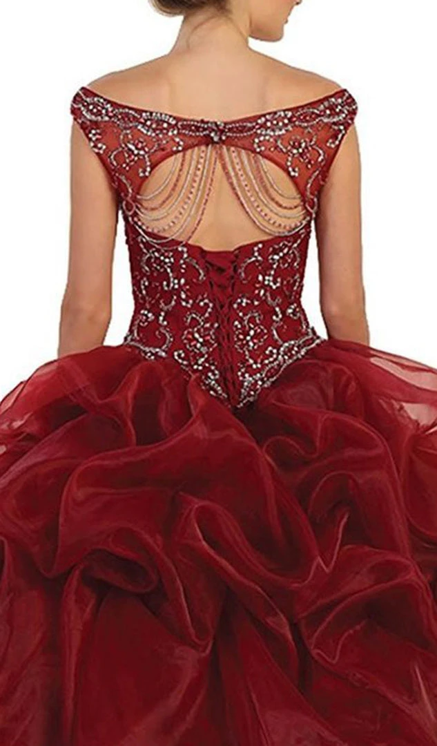 May Queen - Embellished Illusion Off-Shoulder Ruffled Quinceanera Ballgown Formal Gowns 8 May Queen - Embellished Illusion Off-Shoulder Ruffled Quinceanera Ballgown Formal Gowns